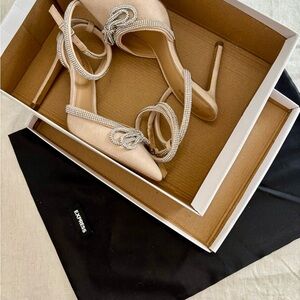 Express Women's Nude Heels with Rhinestone Bow Detail